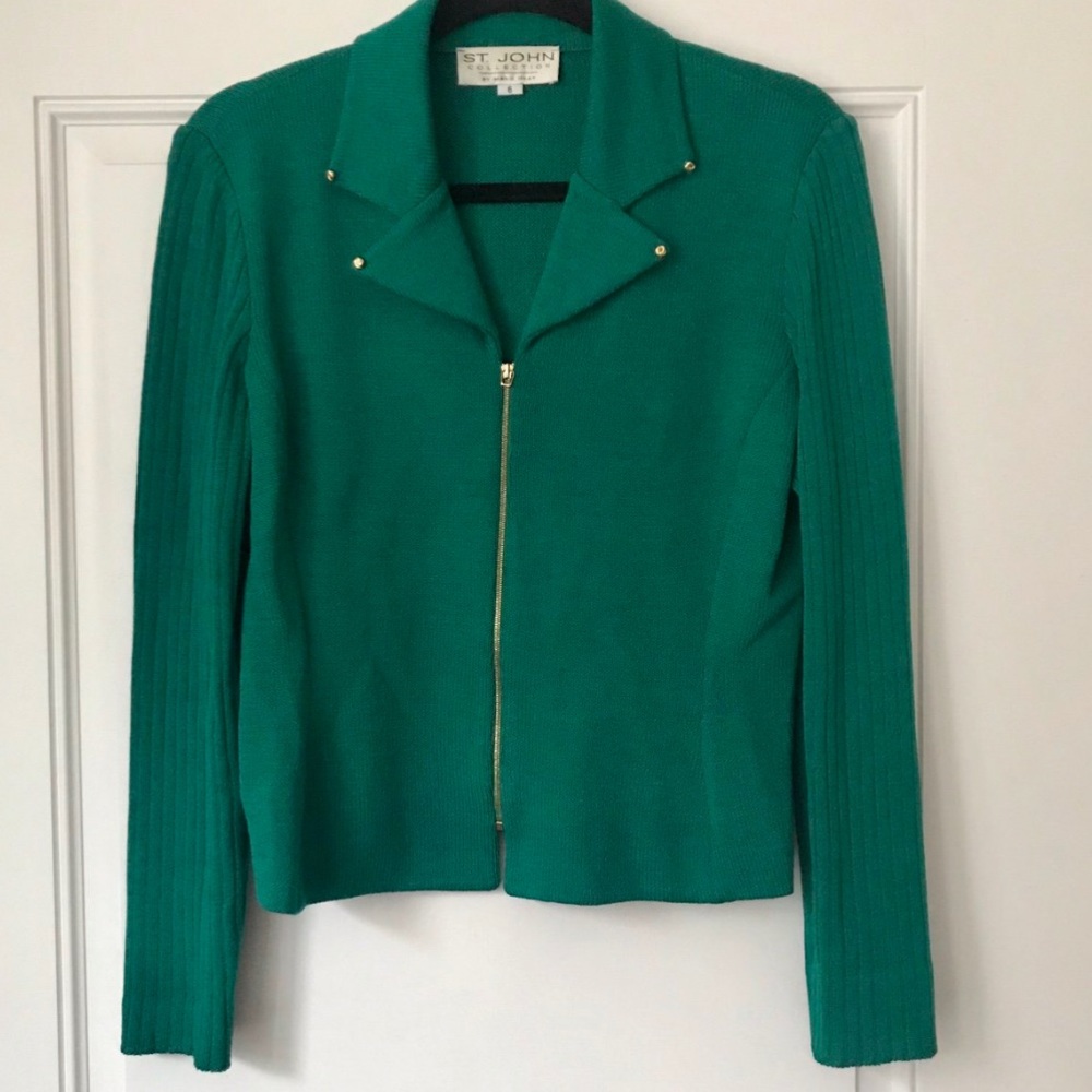 Vintage St.John Kelly Green Knit Sweater Jacket